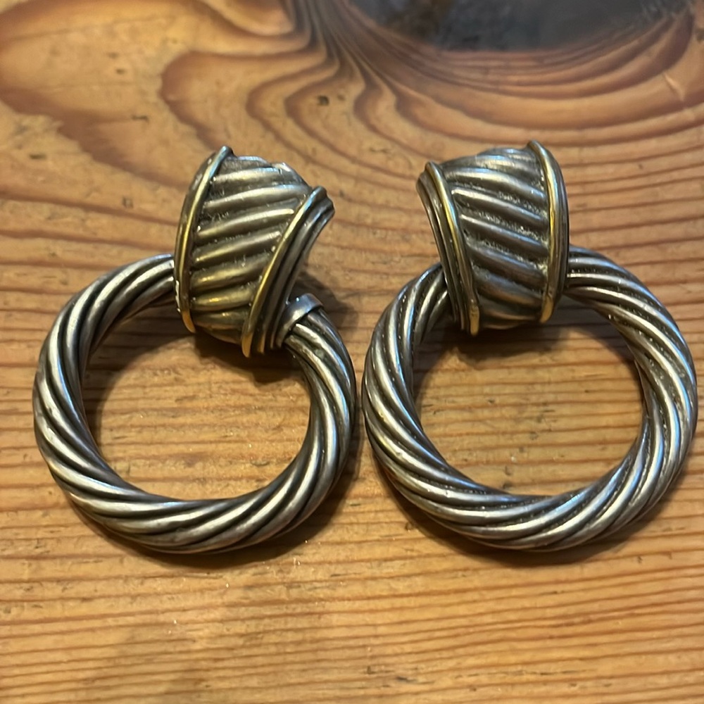 14K DAVID YURMAN Thoroughbred Yellow Gold & Sterling Door Knocker Earrings